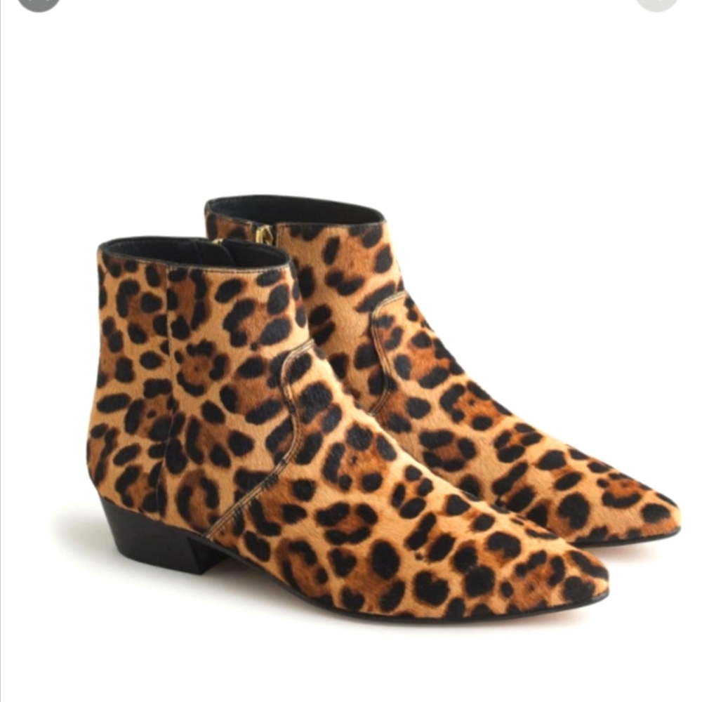 J.Crew Pointy Toe Booties 7 In Leopard Cheetah Calf Hair